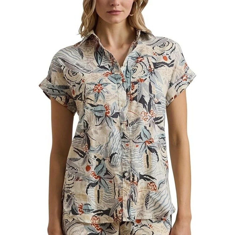 Lauren Ralph Lauren Women's Plus Size Relaxed-Fit Print Shirt Cream Multi 1x